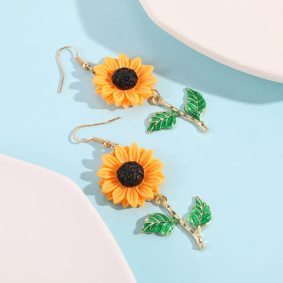 Yellow & Green Sunflower Drop Earrings
