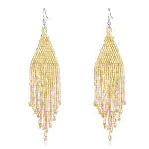 Yellow & Silver-Plated Tassel Drop Earrings