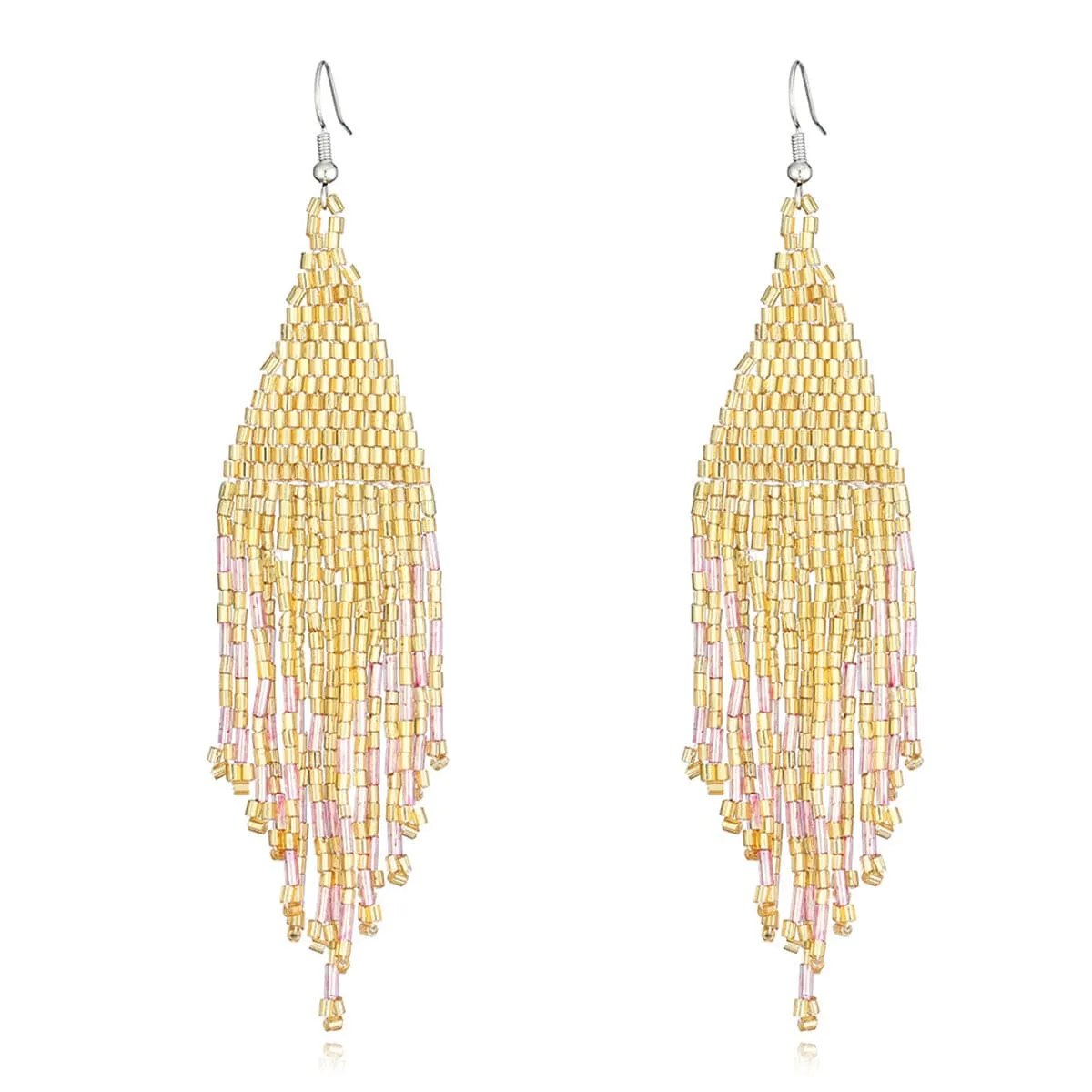Yellow & Silver-Plated Tassel Drop Earrings
