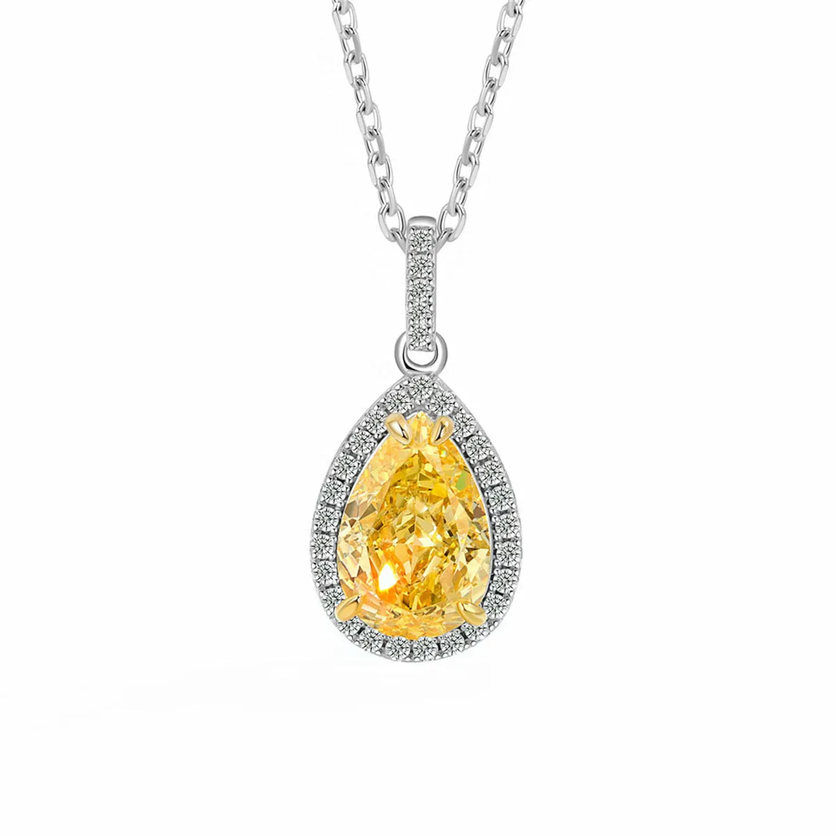 Yellow Crystal & Cubic Zirconia Drop Pendant Necklace