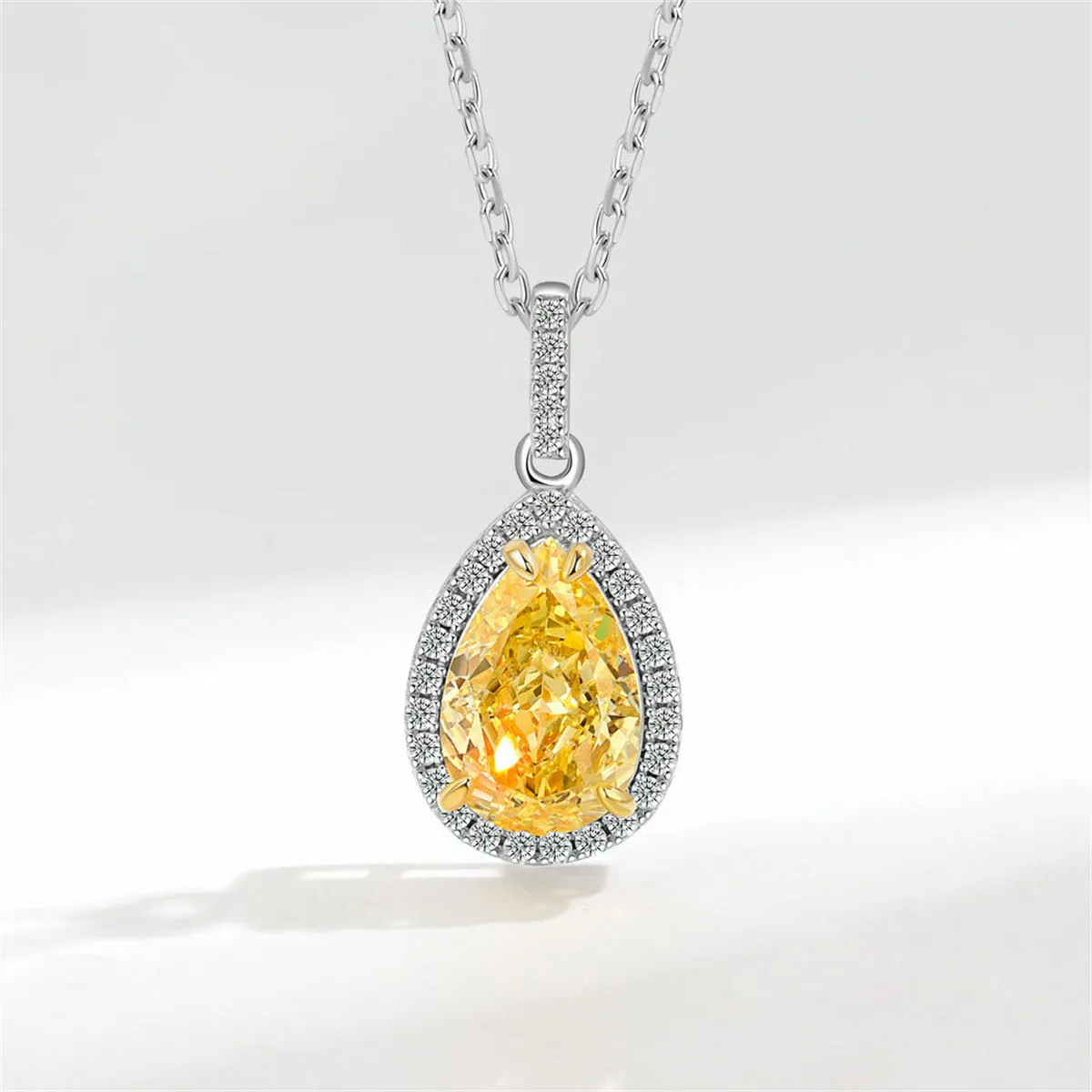 Yellow Crystal & Cubic Zirconia Drop Pendant Necklace
