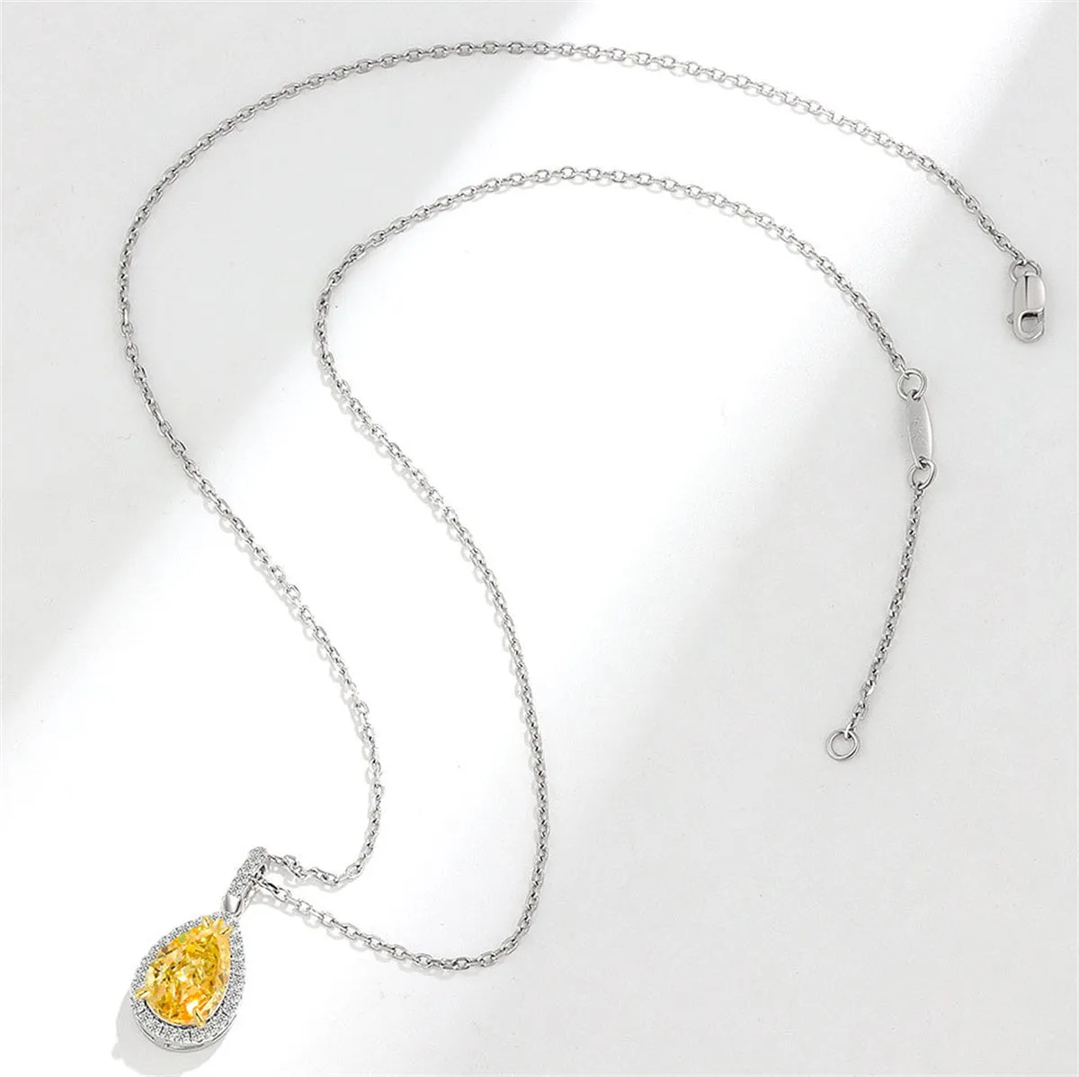 Yellow Crystal & Cubic Zirconia Drop Pendant Necklace
