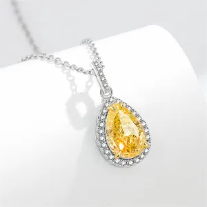 Yellow Crystal & Cubic Zirconia Drop Pendant Necklace