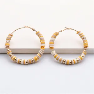 Yellow Polymer Clay & 18K Gold-Plated Clay Beads Hoop Earrings