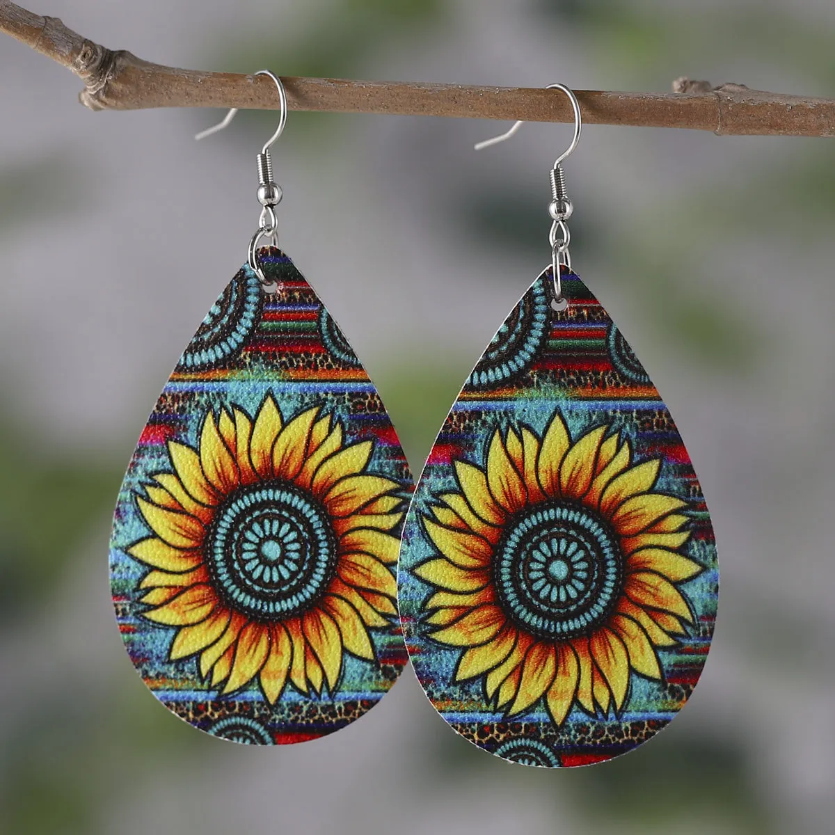 Yellow Polystyrene & Silver-Plated Sunflower Teardrop Earrings