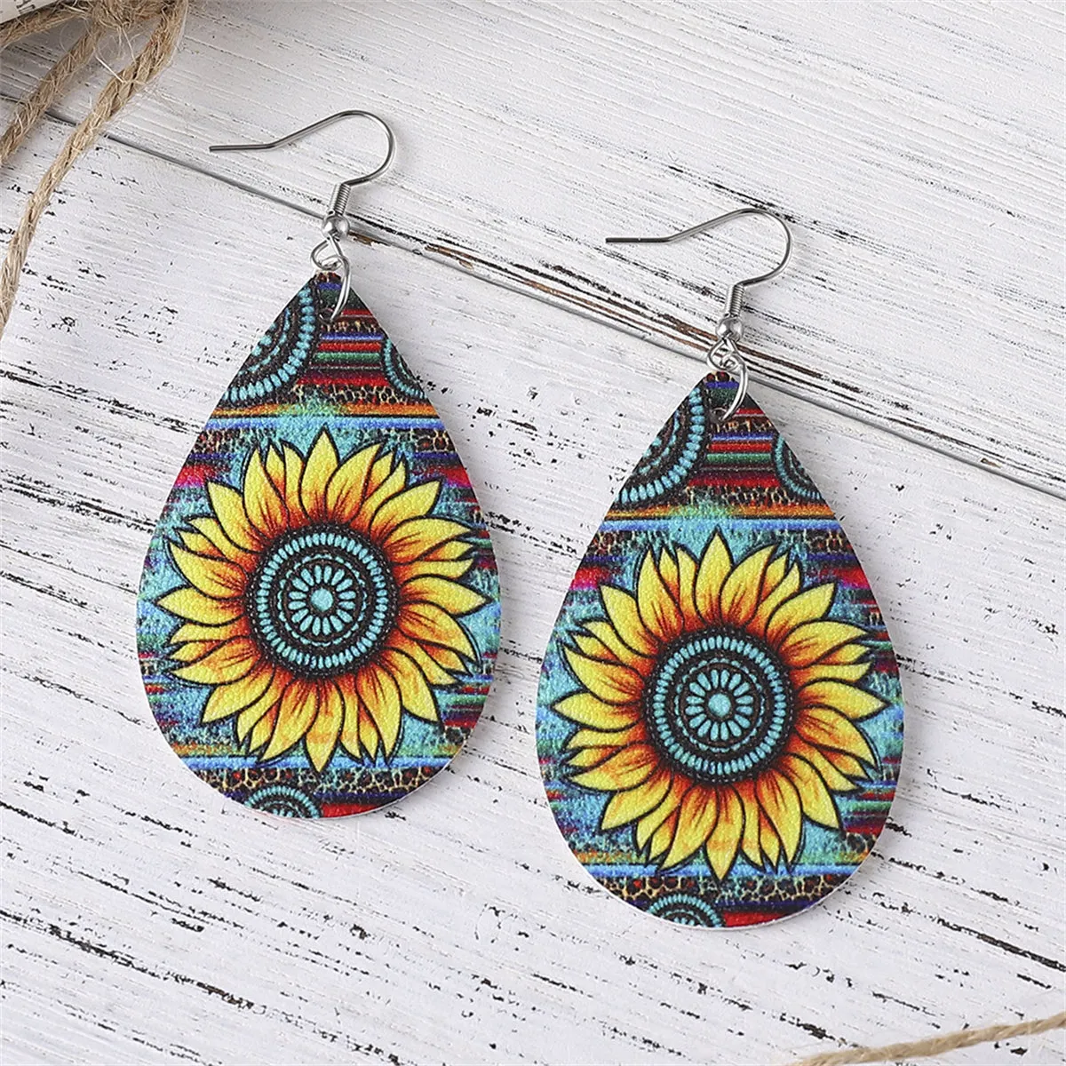 Yellow Polystyrene & Silver-Plated Sunflower Teardrop Earrings