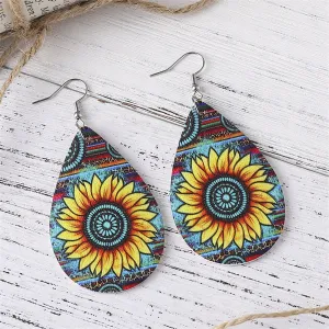 Yellow Polystyrene & Silver-Plated Sunflower Teardrop Earrings