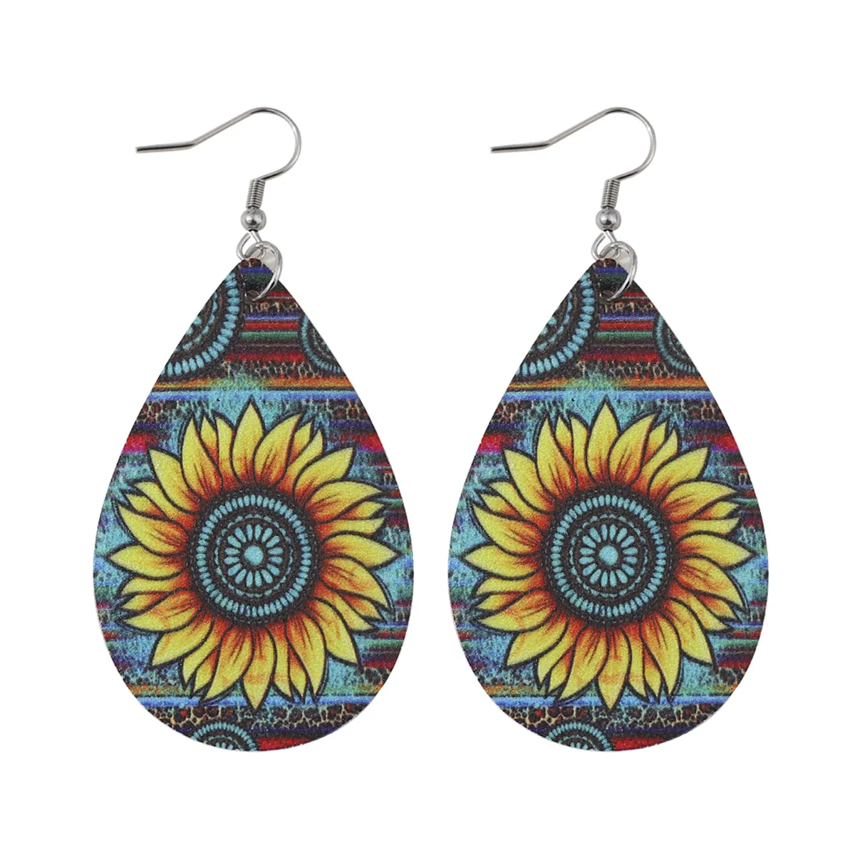 Yellow Polystyrene & Silver-Plated Sunflower Teardrop Earrings