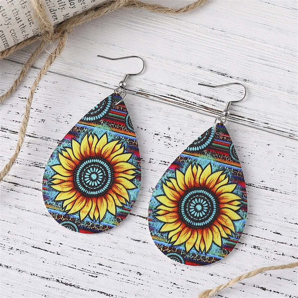 Yellow Polystyrene & Silver-Plated Sunflower Teardrop Earrings
