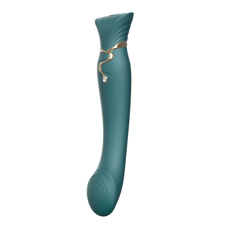 ZALO Queen Set G-spot PulseWave 17-function App-controlled Rechargeable Silicone Vibrator with Suction Sleeve Jewel Green