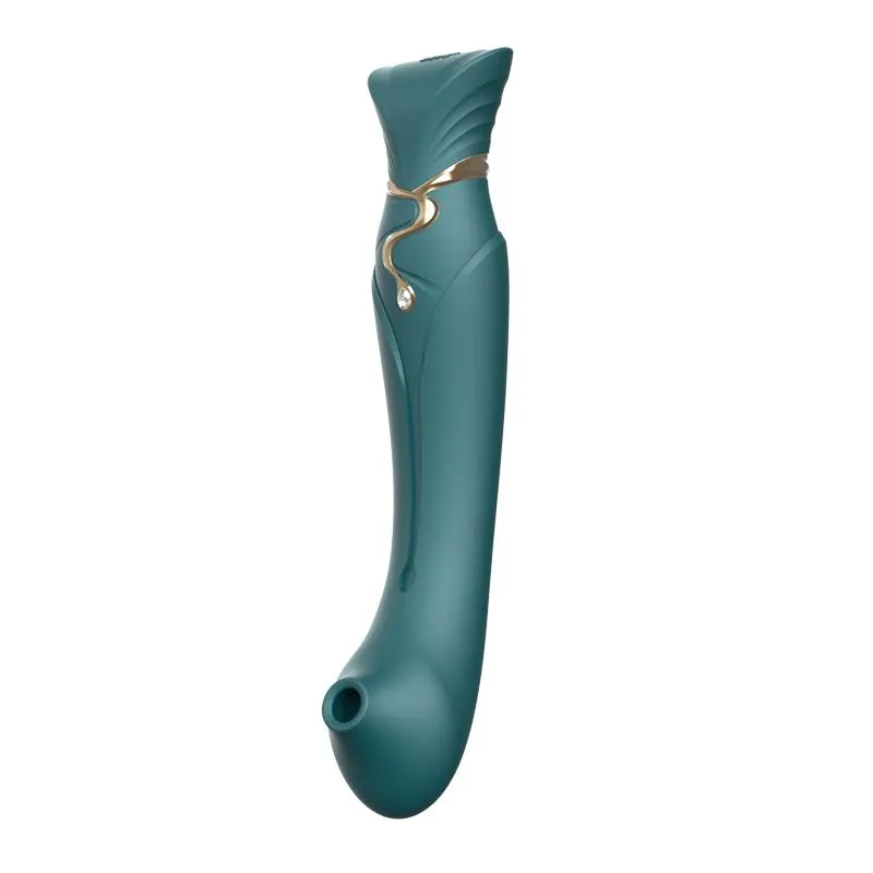 ZALO Queen Set G-spot PulseWave 17-function App-controlled Rechargeable Silicone Vibrator with Suction Sleeve Jewel Green