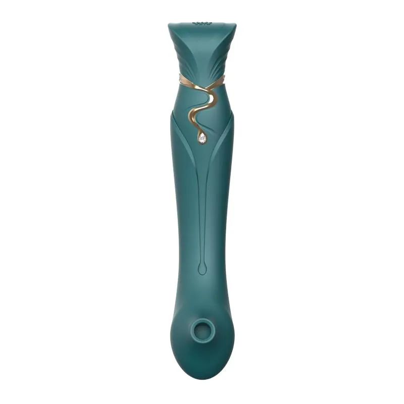 ZALO Queen Set G-spot PulseWave 17-function App-controlled Rechargeable Silicone Vibrator with Suction Sleeve Jewel Green