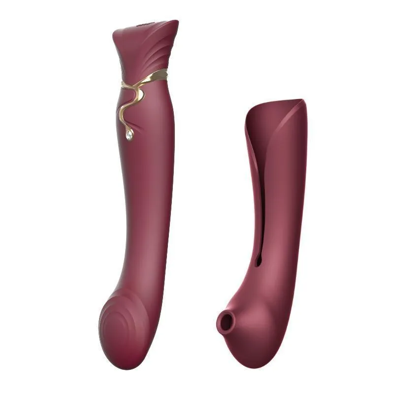 ZALO Queen Set G-spot PulseWave 17-function App-controlled Rechargeable Silicone Vibrator with Suction Sleeve Wine Red